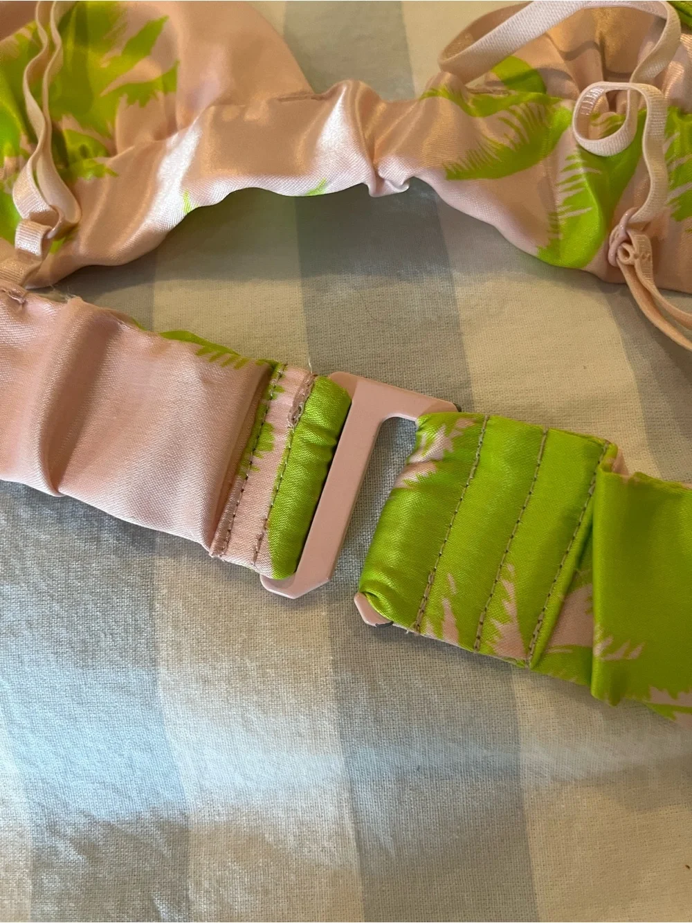 AFRM Frieda Satin Pink & Lime Green Palm-Print Bra Bralette